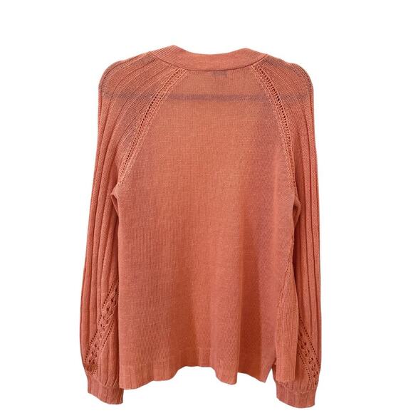 Sundance Angel Wing Pointelle Linen Blend Cardigan Sweater Pink Size Medium - Picture 8 of 11